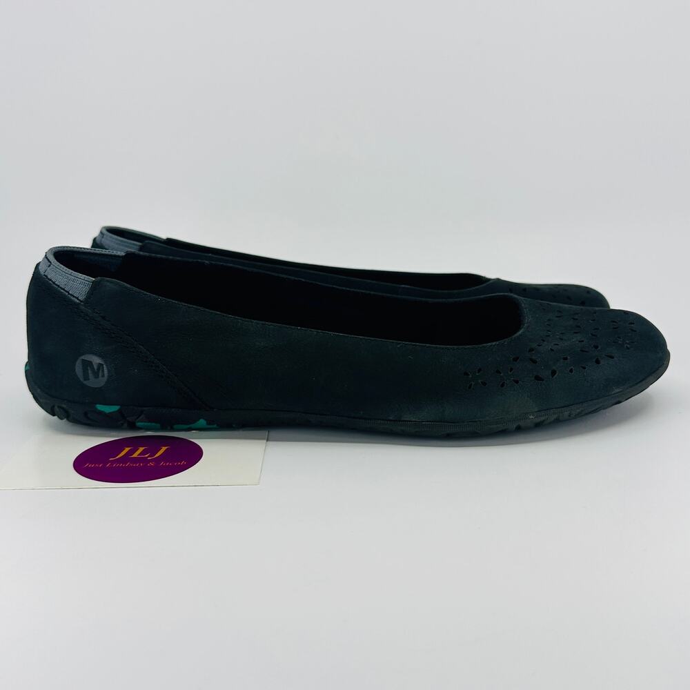 Merrell Womens Mimix Haze Black Nubuck Leather Minimalist Comfort Flats Size 8.5
